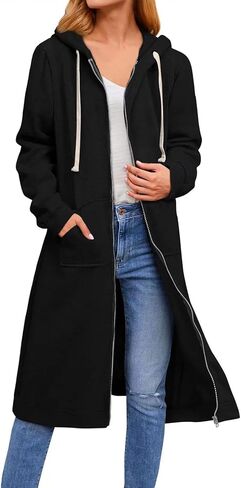 chouyatou Women's Long Zip Up Oversized Drawstring Hooded Hoodie Jacket Sweatshirt in Saudi Arabia