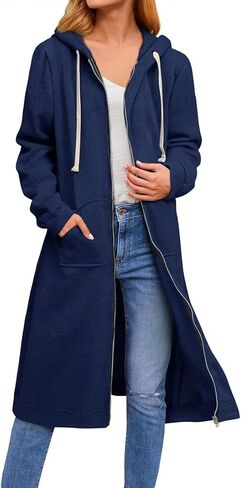 chouyatou Women's Long Zip Up Oversized Drawstring Hooded Hoodie Jacket Sweatshirt in Saudi Arabia