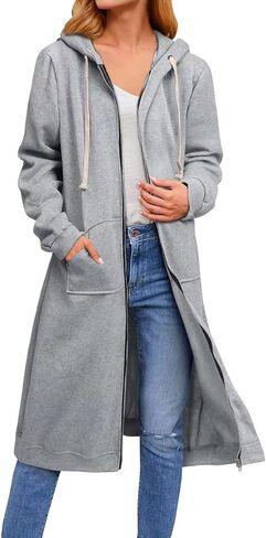 chouyatou Women's Long Zip Up Oversized Drawstring Hooded Hoodie Jacket Sweatshirt in Saudi Arabia