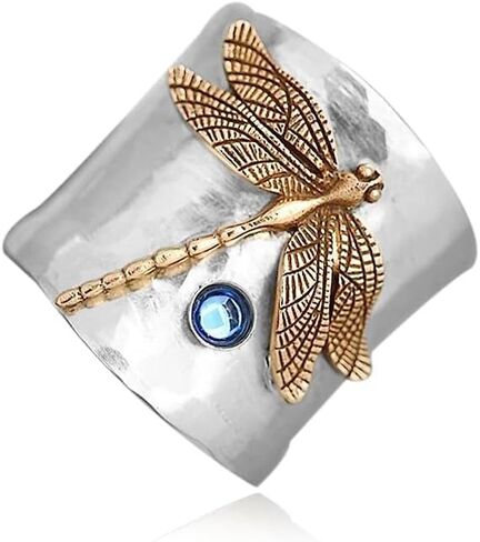 925 Sterling Silver Women's Dragonfly Ring Set with Blue Moonlight Stone Luxury and Low key Retro Sea Sapphire Dragonfly Ring Retro Ring Insect Ring in Kuwait