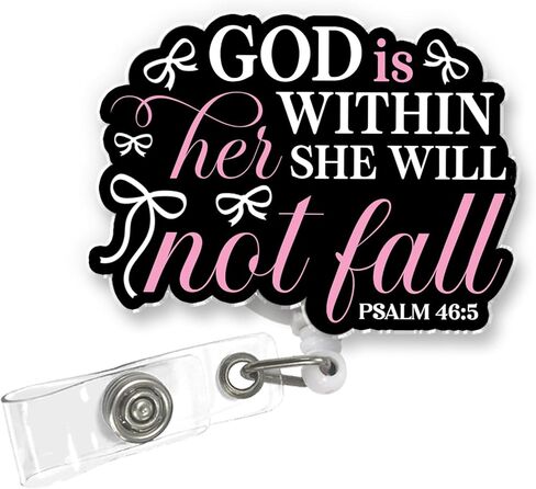 God is Within Her She Will Not Fall Badge Reel, Retractable ID Holder with Inspirational Scripture Quote & Alligator Clip for Nurses, Teachers & Office Staff in Kuwait