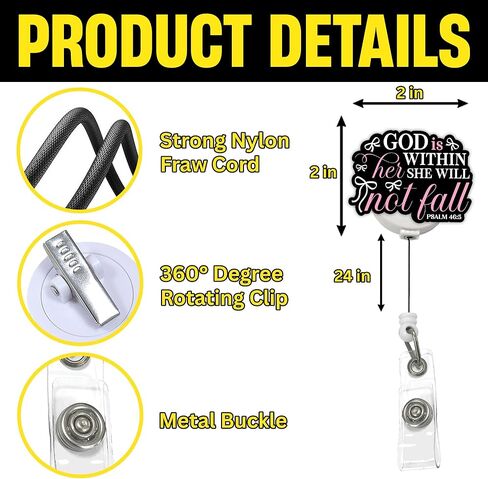 God is Within Her She Will Not Fall Badge Reel, Retractable ID Holder with Inspirational Scripture Quote & Alligator Clip for Nurses, Teachers & Office Staff in Kuwait