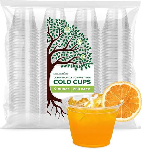 Stock Your Home 9 oz Clear Commercially Compostable Cold Cups (100 Pack) Plant Based Eco Party Cup, Environmentally Friendly Recyclable Disposable Sustainable for Water, Wine & Beer Sample in Saudi Arabia