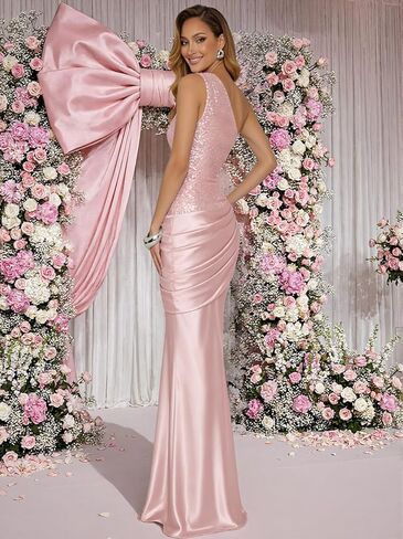 Sparkly Sequin Prom Dresses for Women Long Pleated Satin Formal Dress One Shoulder Mermaid Evening Gown in Saudi Arabia