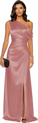 واحد الكتف الساتان حفلة موسيقية فساتين طويلة مطوي فستان وصيفة الشرف حورية البحر Ruched ثوب السهرة الرسمية مع الشق in Kuwait