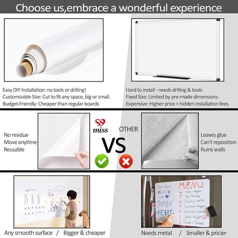 17.3"x393.7" White Board Paper Roll - Dry Erase Board Alternative,No Glue Static Cling White Board Sticker for Wall, Glass, School & Office | Easy-to-Install Portable Dry Erase Paper in Saudi Arabia