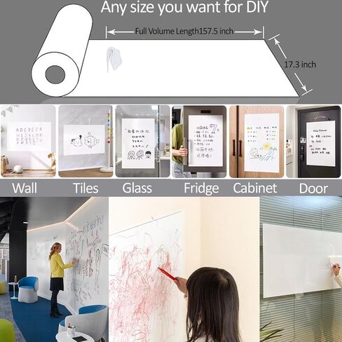 17.3"x393.7" White Board Paper Roll - Dry Erase Board Alternative,No Glue Static Cling White Board Sticker for Wall, Glass, School & Office | Easy-to-Install Portable Dry Erase Paper in Saudi Arabia