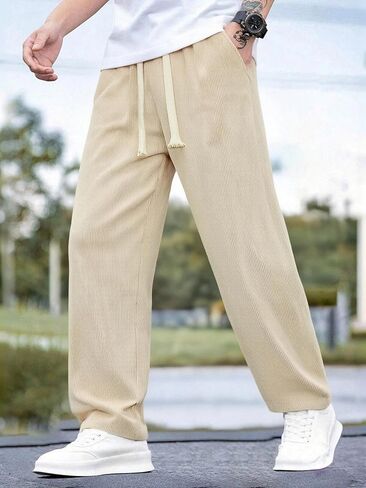 Straight Leg Sweatpants Men's Winter Drape Apricot Casual Pants Versatile Sports Pants in Saudi Arabia