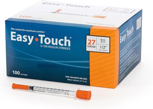 EasyTouch U-100 Insulin Syringe with Needle, 27G 1cc 1/2-Inch (12.7mm), Box of 100 in Kuwait