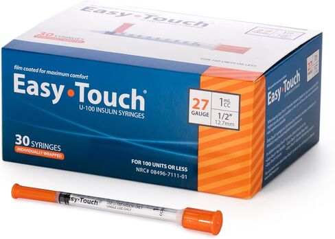 EasyTouch U-100 Insulin Syringe with Needle, 27G 1cc 1/2-Inch (12.7mm), Box of 100 in Saudi Arabia