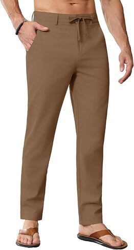 JWM Linen Dress Pants for Men Summer Casual Beach Lightweight Comfy Trousers Travel Vacasion Pants with Zipper Pocket 30" 32" in Kuwait