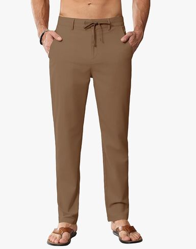 JWM Linen Dress Pants for Men Summer Casual Beach Lightweight Comfy Trousers Travel Vacasion Pants with Zipper Pocket 30" 32" in Kuwait