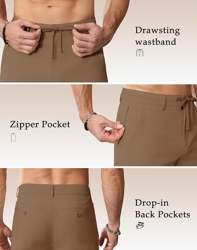 JWM Linen Dress Pants for Men Summer Casual Beach Lightweight Comfy Trousers Travel Vacasion Pants with Zipper Pocket 30" 32" in Kuwait