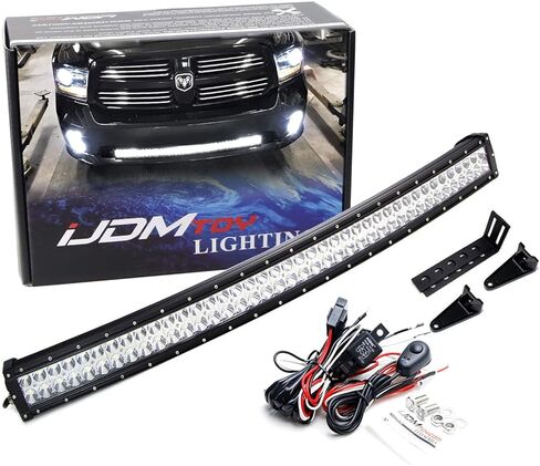 شريط إضاءة LED بطول 40 بوصة من iJDMTOY متوافق مع 09-18 Dodge RAM 1500 Express مع مصد رياضي، بما في ذلك شريط إضاءة LED منحني 240 وات، ودعامات تثبيت بفتحة المصد السفلي ومجموعة أسلاك التبديل in Saudi Arabia