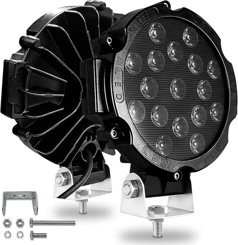مصابيح LED مستديرة للطرق الوعرة 7 بوصة 51 وات 5000LM مجموعة بقعة وفيضان IP67 مقاومة للماء للقيادة/أضواء الضباب للشاحنات وجيب وسيارات الدفع الرباعي وATV وUTV و4x4 والقارب in Saudi Arabia