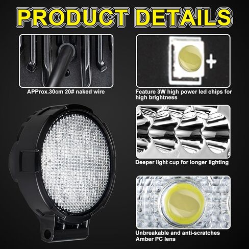 أضواء جرار، 2 قطعة 42 وات 4 بوصة شريط إضاءة LED دائري للجرارات الزراعية، يجمع بين الحاصدة، 12-24 فولت على الطرق الوعرة، قرون إضاءة للعمل متوافقة مع جرارات جون ديري، كوبوتا، كيس IH in Kuwait