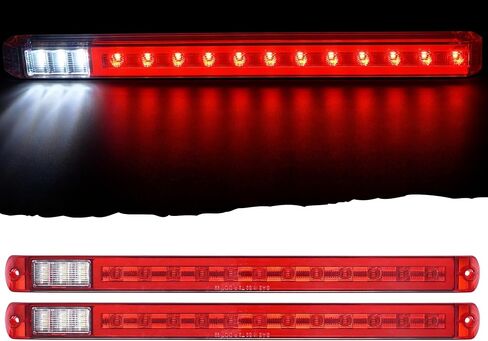 2 قطعة 18 بوصة LED شريط إضاءة مزدوج الوظيفة - إيقاف، ذيل، دوران، توهج نيون وإضاءة احتياطية - 12 مصباح LED أحمر/9 أبيض، فائق السطوع، مقاوم للطقس IP67، DOT FMVSS متوافق مع المقطورات RVs Campers، 12V in Saudi Arabia
