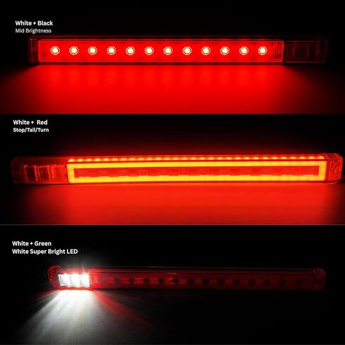 2 قطعة 18 بوصة LED شريط إضاءة مزدوج الوظيفة - إيقاف، ذيل، دوران، توهج نيون وإضاءة احتياطية - 12 مصباح LED أحمر/9 أبيض، فائق السطوع، مقاوم للطقس IP67، DOT FMVSS متوافق مع المقطورات RVs Campers، 12V in Saudi Arabia