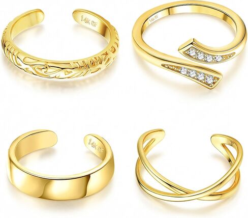 ORAZIO Gold Toe Rings for Women Non Tarnish 14K Gold Filled Toe Ring Adjustable Hug CZ Triple Open Band Rings Summer Beach Foot Jewelry for Women 4Pcs in Saudi Arabia