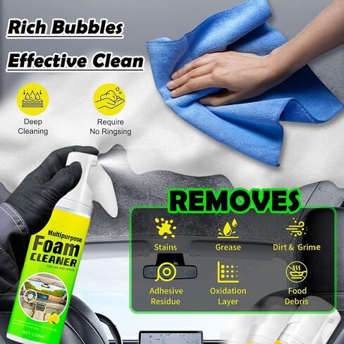 بخاخ منظف داخلي للسيارة، تنظيف عميق للتفاصيل الداخلية للوحة القيادة، نسيج بلاستيك ومطاط من الفينيل، تنجيد السجاد، مزيل البقع والأوساخ لمقاعد السيارات، لا يترك بقايا لزجة برائحة الليمون - 150 مل in Kuwait