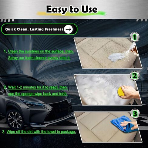 بخاخ منظف داخلي للسيارة، تنظيف عميق للتفاصيل الداخلية للوحة القيادة، نسيج بلاستيك ومطاط من الفينيل، تنجيد السجاد، مزيل البقع والأوساخ لمقاعد السيارات، لا يترك بقايا لزجة برائحة الليمون - 150 مل in Kuwait