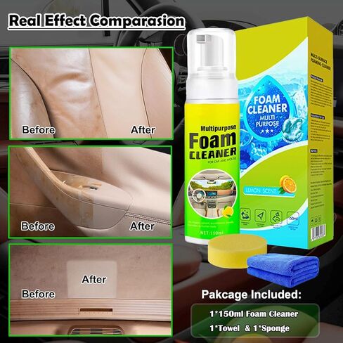 بخاخ منظف داخلي للسيارة، تنظيف عميق للتفاصيل الداخلية للوحة القيادة، نسيج بلاستيك ومطاط من الفينيل، تنجيد السجاد، مزيل البقع والأوساخ لمقاعد السيارات، لا يترك بقايا لزجة برائحة الليمون - 150 مل in Kuwait