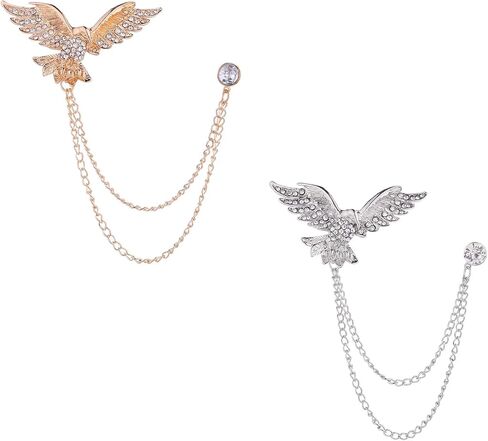 2 حزم البدلة دبابيس بروش للرجال النسر طية صدر السترة سلسلة دبابيس مجوهرات اكسسوارات لبدلات الذهب والفضة دبابيس للرجال بدلة قميص ربطة عنق قبعة دبوس الموضة للسادة ملابس رسمية in Kuwait