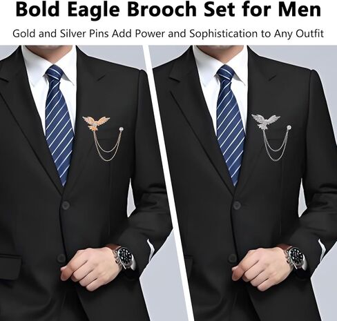 2 حزم البدلة دبابيس بروش للرجال النسر طية صدر السترة سلسلة دبابيس مجوهرات اكسسوارات لبدلات الذهب والفضة دبابيس للرجال بدلة قميص ربطة عنق قبعة دبوس الموضة للسادة ملابس رسمية in Kuwait