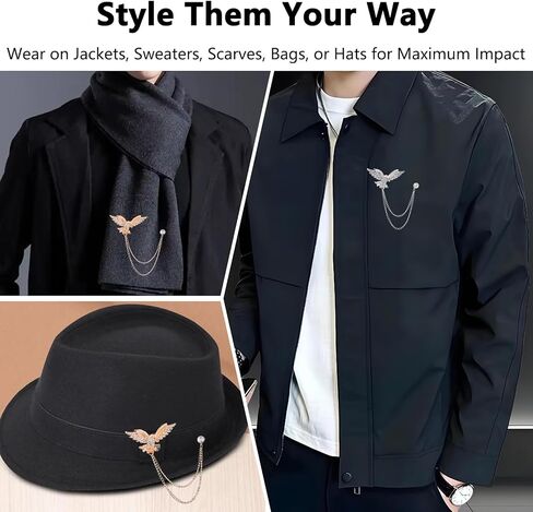 2 حزم البدلة دبابيس بروش للرجال النسر طية صدر السترة سلسلة دبابيس مجوهرات اكسسوارات لبدلات الذهب والفضة دبابيس للرجال بدلة قميص ربطة عنق قبعة دبوس الموضة للسادة ملابس رسمية in Kuwait