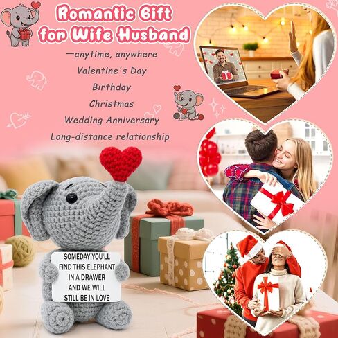 هدايا عيد الحب ذات مغزى لها، ذكرى زفاف فيل كروشيه لطيف، أحبك هدية للزوج والزوجة والصديقة والصديقة، هدية عيد ميلاد رومانسية للزوجين in Kuwait