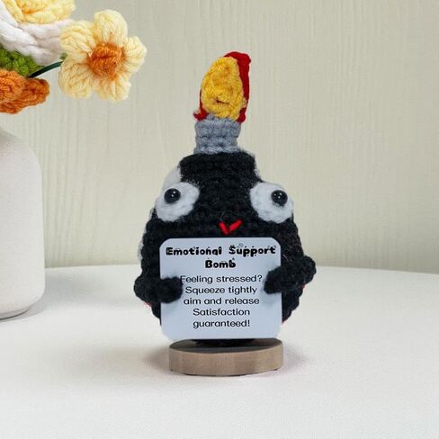 Mini Emotional Support Crochet Bomb,Handmade Knitted Plush Home Decor Gift,Positive Crochet Gift,Random Stuff Weird Things Funniest Valentine's Day Gifts,In case of Emergency Birthday for Wife in Saudi Arabia