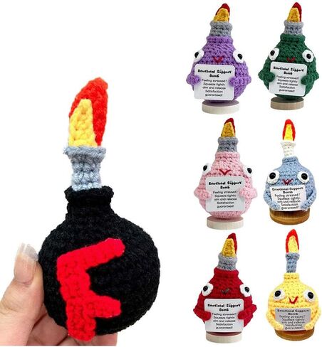 Mini Emotional Support Crochet Bomb,Handmade Knitted Plush Home Decor Gift,Positive Crochet Gift,Random Stuff Weird Things Funniest Valentine's Day Gifts,In case of Emergency Birthday for Wife in Saudi Arabia