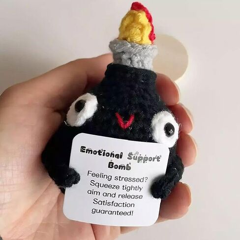 Mini Emotional Support Crochet Bomb,Handmade Knitted Plush Home Decor Gift,Positive Crochet Gift,Random Stuff Weird Things Funniest Valentine's Day Gifts,In case of Emergency Birthday for Wife in Saudi Arabia