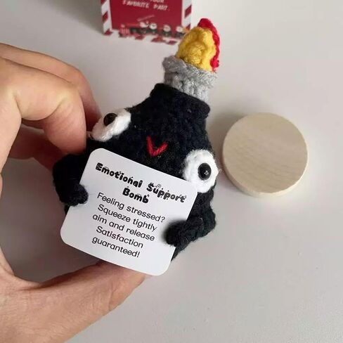 Mini Emotional Support Crochet Bomb,Handmade Knitted Plush Home Decor Gift,Positive Crochet Gift,Random Stuff Weird Things Funniest Valentine's Day Gifts,In case of Emergency Birthday for Wife in Saudi Arabia