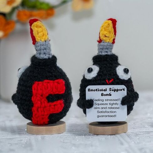 Mini Emotional Support Crochet Bomb,Handmade Knitted Plush Home Decor Gift,Positive Crochet Gift,Random Stuff Weird Things Funniest Valentine's Day Gifts,In case of Emergency Birthday for Wife in Saudi Arabia