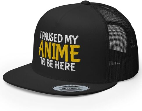 NG I Paused My Anime to Be Here Embroidered Flat Bill Trucker Hat High Crown Adjustable Anime Merch Gift Cap in Saudi Arabia