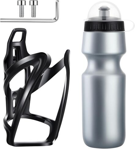 Mifoci 2 Sets Bike Water Bottle Cage with Bottle Bike Water Bottles and Water Bottle Holder 24oz Squeeze Sport Bottle Bicycle Accessories for Mountain Outdoor Cycling (White) in Saudi Arabia