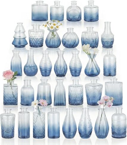 BEAHOT 32 عبوة من مزهريات الزهور الذهبية بكميات كبيرة، مزهريات زجاجية صغيرة عتيقة للقطع المركزية، ديكور الزفاف، تزيين الحفلات والمنزل، عيد الأم (ذهبي) in Kuwait