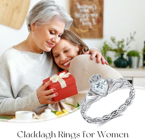 Claddagh Rings 925 Sterling Silver Claddagh Celtic Knot Promise Ring Wedding Engagement Celtic Irish Jewelry Mothers Gifts for Women Mom Grandma in Saudi Arabia