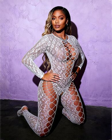 Womens Lingeries Fishnet Lingerie for Sexy Outfit Bodysuit Sparkle Rhinestone One Piece Bobydoll Tights Bodysuits in Saudi Arabia