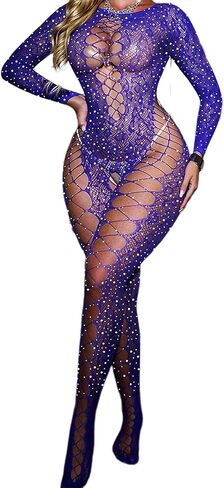 Womens Lingeries Fishnet Lingerie for Sexy Outfit Bodysuit Sparkle Rhinestone One Piece Bobydoll Tights Bodysuits in Saudi Arabia