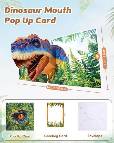 بطاقات منبثقة بتصميم Coralogo T-Rex Roaring - بطاقة تهنئة رائعة على شكل ديناصور ثلاثية الأبعاد مع مظروف لمحبي الديناصورات والأطفال والرجال والأب وهدية ديناصور مضحكة لعيد الميلاد وعيد الحب واللحظات الخاصة in Kuwait