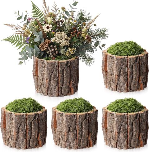 12 Set Wooden Vase for Centerpieces Wedding Flower Table Centerpieces Decor Rustic Bark Stump Bucket Farmhouse Wood Planter Pot for Woodland Party Window Home (Flower Foam,Medium) in Saudi Arabia