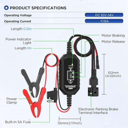 EPB Emergency Release Tool, Quick Release & Reset Electronic Parking Brake Tool with 4 Protections, 2 Connect Ways for Most Vehicles in Kuwait