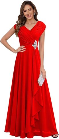 Chiffon Ruched Mother of The Bride Dresses Floor Length Lace Appliques Formal Dress ZU056 in Kuwait