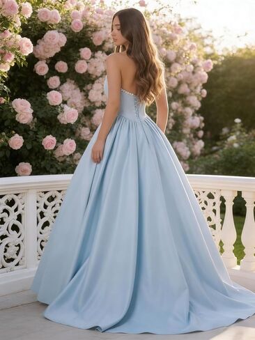 Corset Pearl Strapless Prom Dress Ball Gown with Slit for Women 2026 Pleated Satin A Line Formal Evening Dress Long in Saudi Arabia