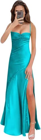Spaghetti Strap Satin Prom Dresses Sweetheart Mermaid Corest Formal Evening Dress ZU024 in Kuwait