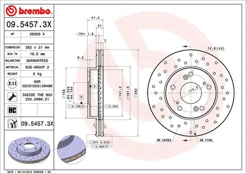 Brembo 09.5457.3X Xtra UV Coated vented drilled Front Brake Rotor ACURA/CIIMO/HONDA/HONDA (DONGFENG) OE# 45251SNA000 in Saudi Arabia