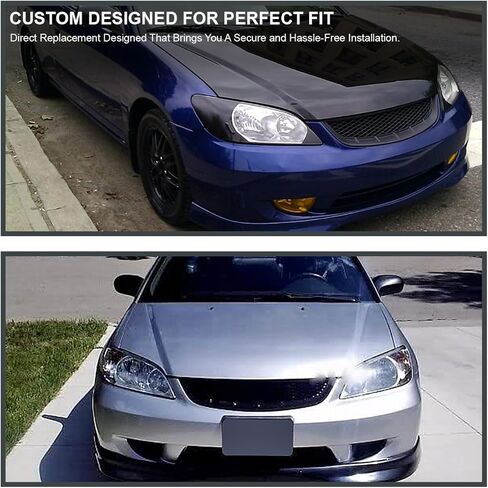 Spec-D Tuning Matte Black Mesh Front Bumper Hood Grille Compatible with 2004-2005 Honda Civic 2/4 Dr Coupe Sedan in Saudi Arabia