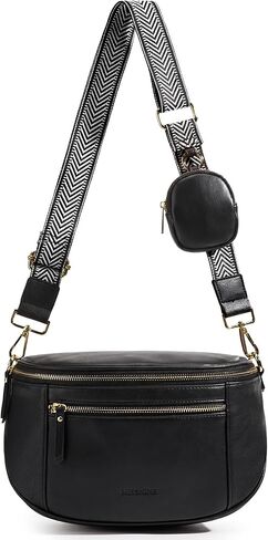 حقائب كروس للنساء من Missnine، محافظ جلدية نباتية للنساء، حقائب كتف صغيرة بحزام عريض، بني | أنيقة ومتعددة الاستخدامات، أحزمة كتف عريضة، سهلة التنظيف بالمسح in Kuwait